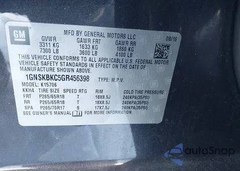 2016 Chevrolet Tahoe Lt z USA, uszkodzony, nr VIN 1GNSKBKC5GR456398